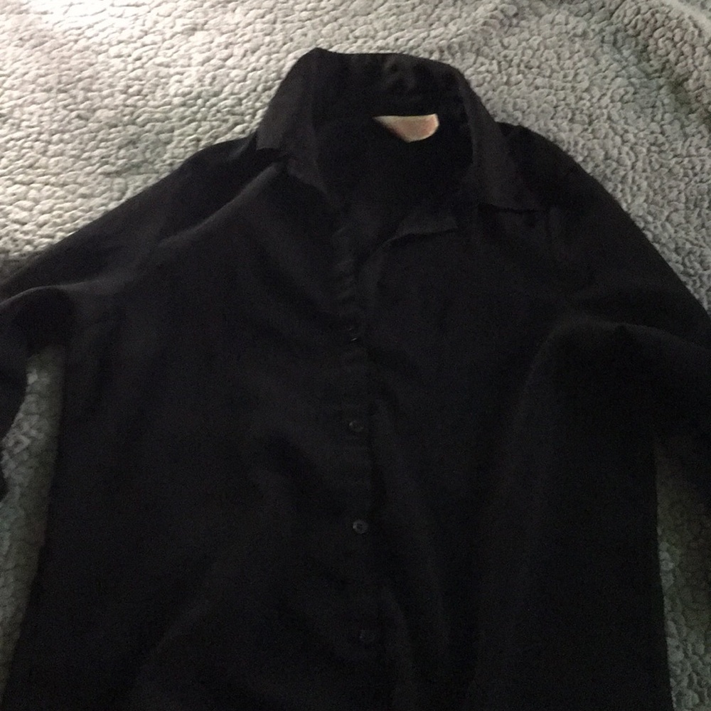 See through black button down